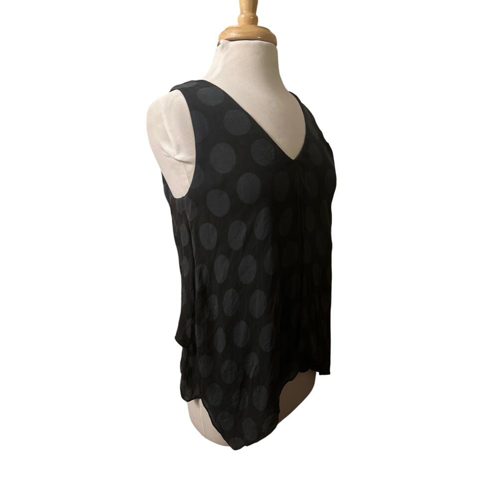 M Theory Jantice Sleeveless Tank Top Black Green Polka Dot Blouse 100% Silk